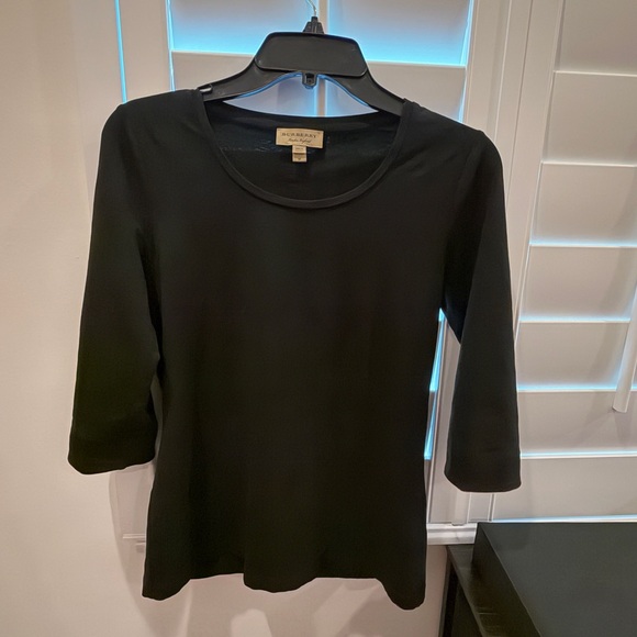 Burberry Scoop Neck Three Quarter Length Sleeve Tee with Checked Cuffs Medium - Picture 12 of 12